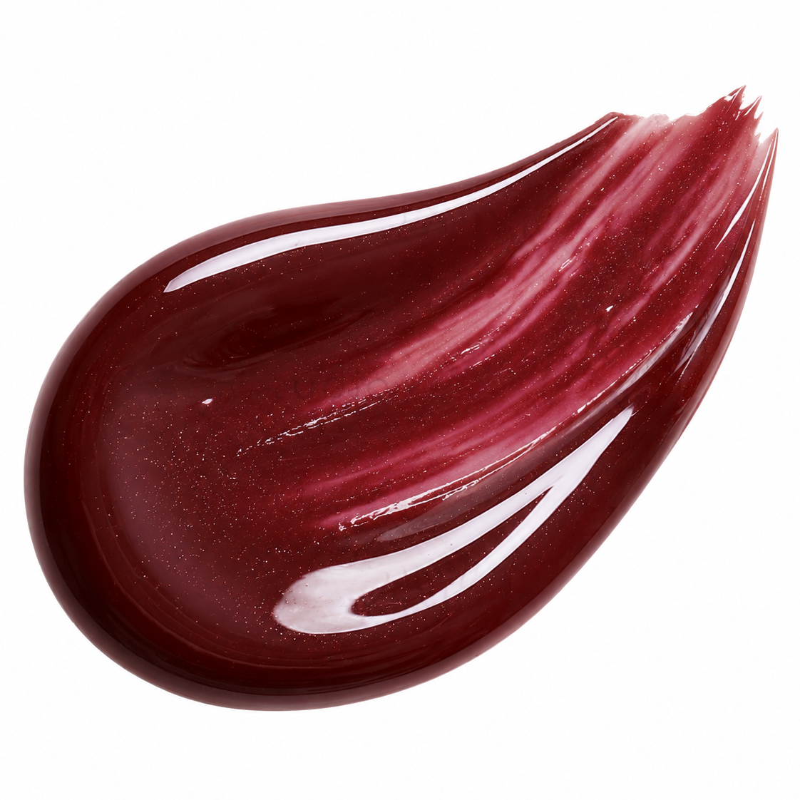 Berry Rush berry red lip gloss swatch, high-shine texture with fine shimmer